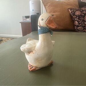 Vintage Goose Figurine with Blue Bow Tie
